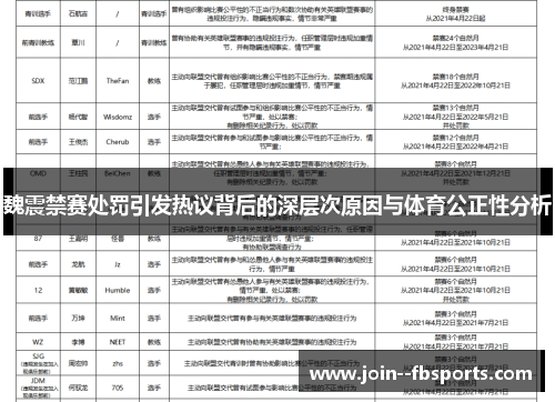 魏震禁赛处罚引发热议背后的深层次原因与体育公正性分析